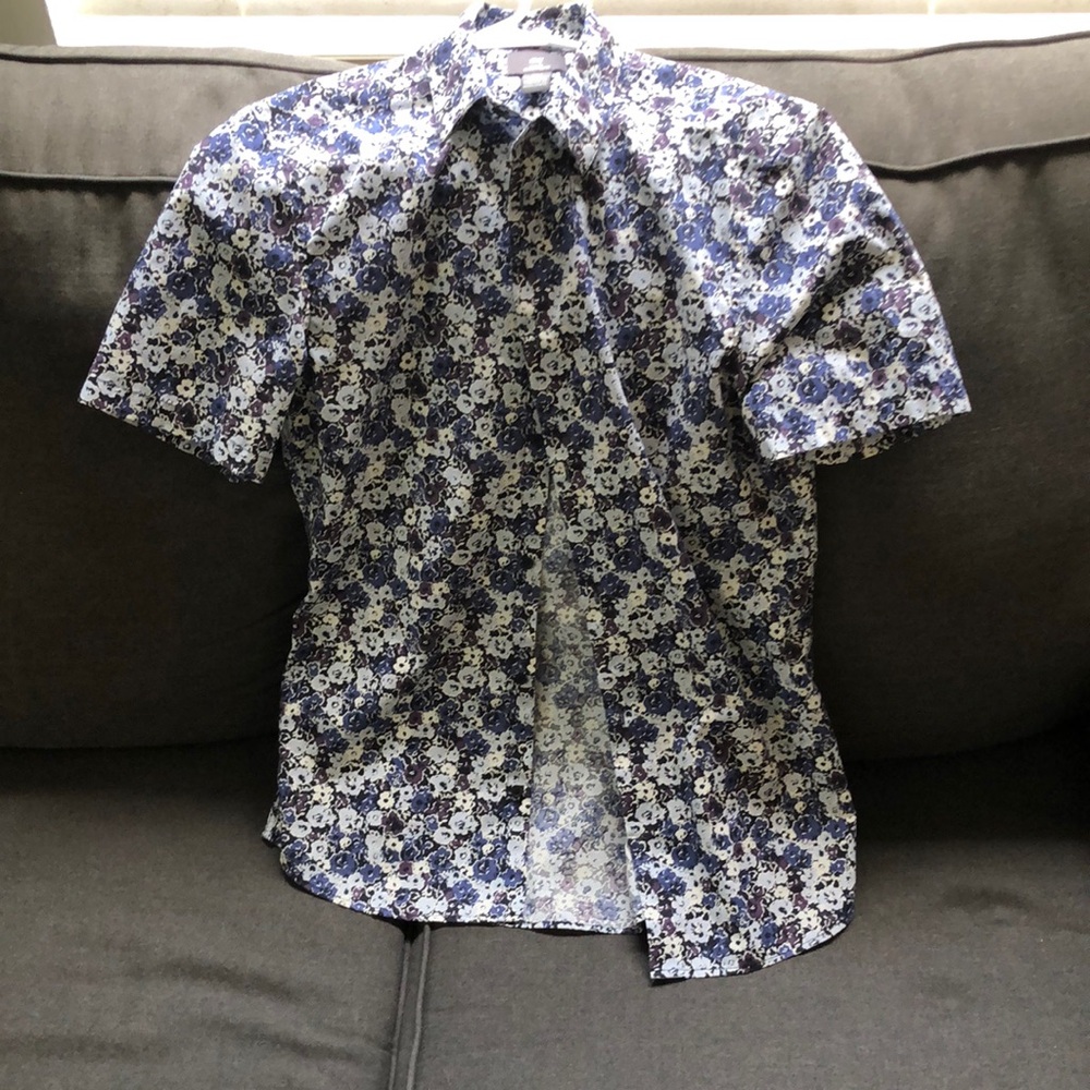 H&M Slim Fit Small Blue Floral Short Sleeve Button Down Men’s